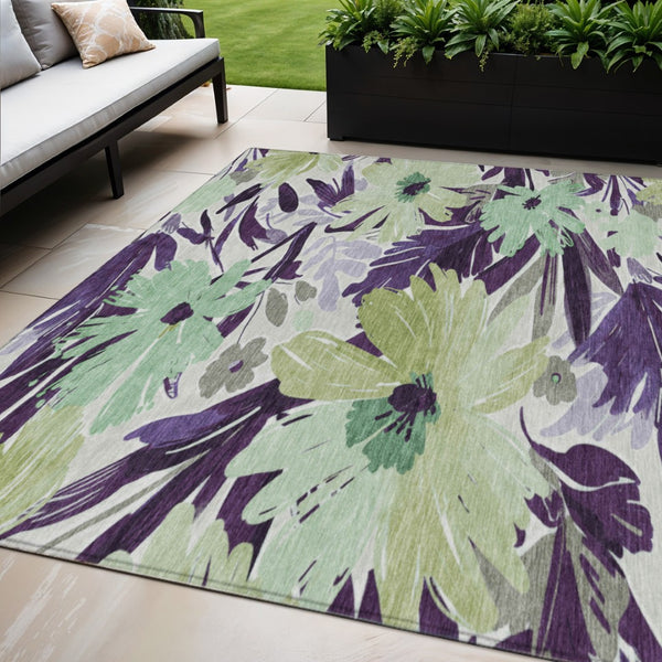 HomeRoots 5' Purple and Lavender Floral Washable Area Rug – Durable, Stylish Design for Indoor and Outdoor Use 5' X 8' 610993
