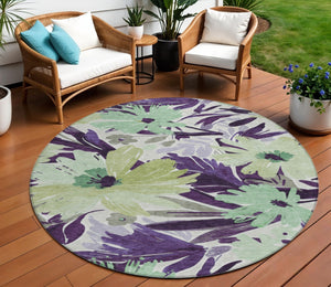 HomeRoots 5' Purple and Lavender Floral Washable Area Rug – Durable, Stylish Design for Indoor and Outdoor Use 8' Round 610994