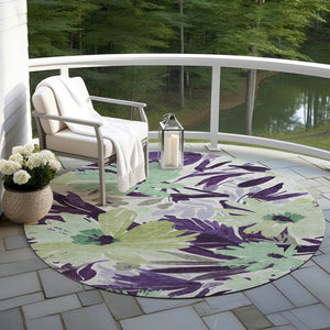 HomeRoots 5' Purple and Lavender Floral Washable Area Rug – Durable, Stylish Design for Indoor and Outdoor Use 8' Round 610994