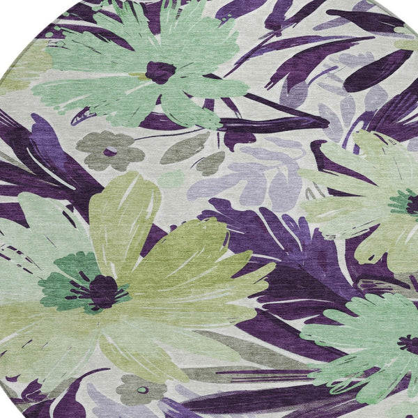 HomeRoots 5' Purple and Lavender Floral Washable Area Rug – Durable, Stylish Design for Indoor and Outdoor Use 8' Round 610994