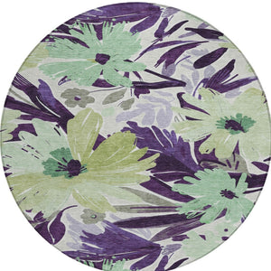 HomeRoots 5' Purple and Lavender Floral Washable Area Rug – Durable, Stylish Design for Indoor and Outdoor Use 8' Round 610994