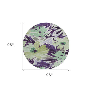 HomeRoots 5' Purple and Lavender Floral Washable Area Rug – Durable, Stylish Design for Indoor and Outdoor Use 8' Round 610994