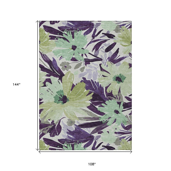 HomeRoots 5' Purple and Lavender Floral Washable Area Rug – Durable, Stylish Design for Indoor and Outdoor Use 9' X 12' 610996