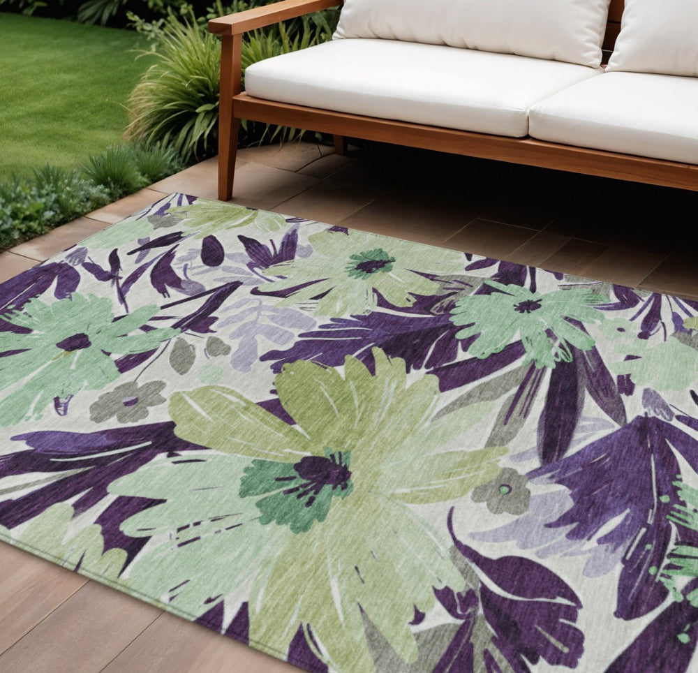 HomeRoots 5' Purple and Lavender Floral Washable Area Rug – Durable, Stylish Design for Indoor and Outdoor Use 9' X 12' 610996