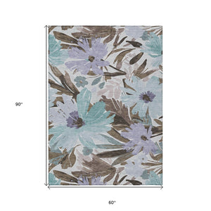 HomeRoots 5' Stylish Taupe and Lilac Floral Rug - Durable, Washable, Perfect for Indoor and Outdoor Spaces 5' X 8' 610999