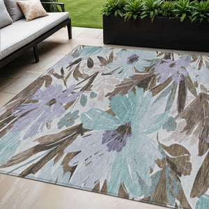 HomeRoots 5' Stylish Taupe and Lilac Floral Rug - Durable, Washable, Perfect for Indoor and Outdoor Spaces 5' X 8' 610999