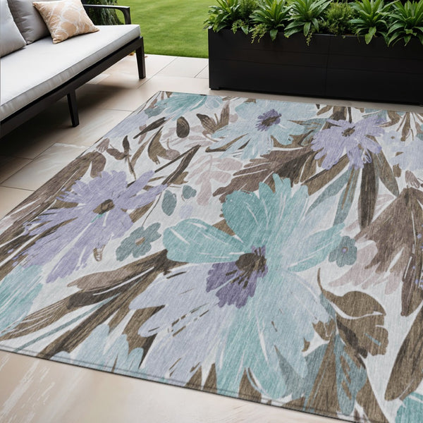 HomeRoots 5' Stylish Taupe and Lilac Floral Rug - Durable, Washable, Perfect for Indoor and Outdoor Spaces 5' X 8' 610999