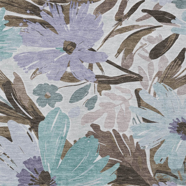 HomeRoots 5' Stylish Taupe and Lilac Floral Rug - Durable, Washable, Perfect for Indoor and Outdoor Spaces 5' X 8' 610999