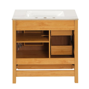 English Elm 30 Inch Fluted Freestanding Bathroom Vanity Solid Wood Soft Close Spa Style W5278S00003