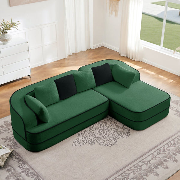 English Elm 106" Teddy Fabric Sofa - Luxurious No Assembly L-Shaped Couch With Chaise For Cozy Living Rooms, Green W714S01421