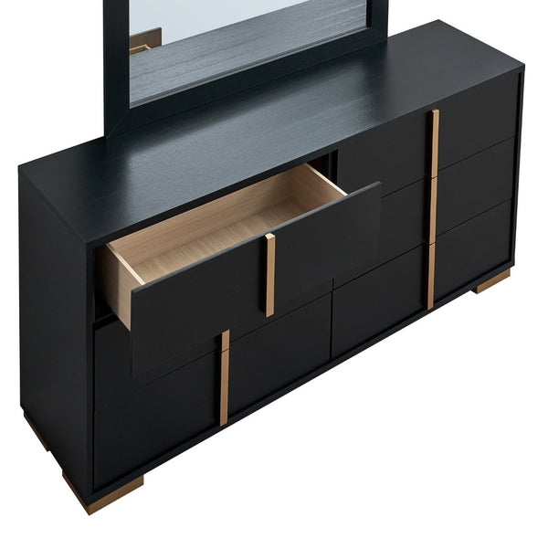 English Elm Steeler Five Drawer Glam Dresser Black Laminate with Gold Hardware Bedroom Storage B078P497914