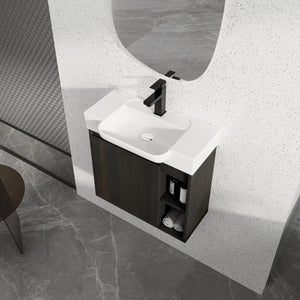 English Elm 24'' Floating Wall Mounted Bathroom Vanity with Ceramic Sink and Soft Close Cabinet Dark Oak W999P426634