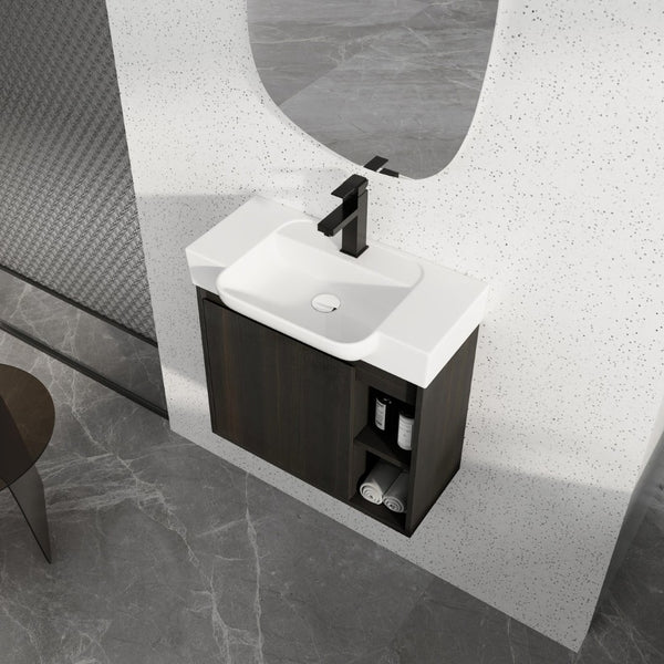 English Elm 24'' Floating Wall Mounted Bathroom Vanity with Ceramic Sink and Soft Close Cabinet Dark Oak W999P426634