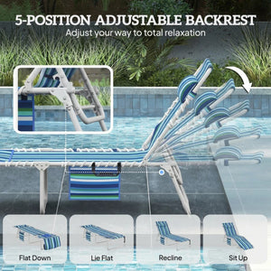 English Elm Pool Tanning Lounger with Face Hole Prone Rest Mesh Seat and Folding Side Table Blue Stripe,Light Gray T3971P481183