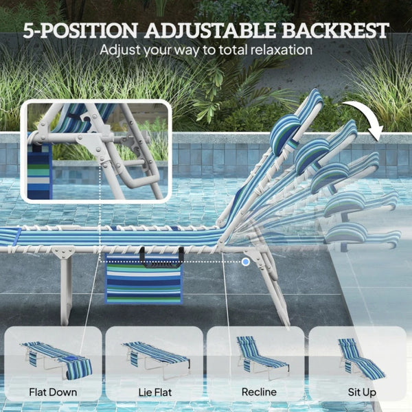 English Elm Pool Tanning Lounger with Face Hole Prone Rest Mesh Seat and Folding Side Table Blue Stripe,Light Gray T3971P481183