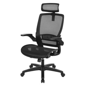OSP Home Furnishings Mesh Back Ergonomic Manager Chair with Adjustable Headrest Lumbar Support and Flip Armrests EMM65151HR-3