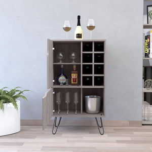 English Elm Sheffield L Shaped Bar Cabinet with Hairpin Legs Eight Cubbies Mid Century Modern Style B128P322512
