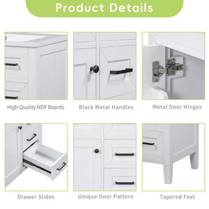 English Elm 30" Modern Bathroom Vanity With Sink Combo - Stylish White Cabinet, Ample Storage & Durable Design N725S999222K-6