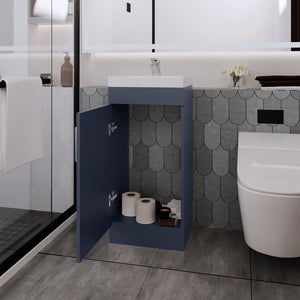 English Elm Madrid Blue Melamine Bathroom Vanity with 1 Door — Compact Durable Engineered Wood Storage for Small Spaces B128S00202