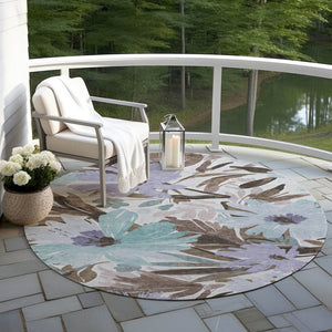 HomeRoots 5' Stylish Taupe and Lilac Floral Rug - Durable, Washable, Perfect for Indoor and Outdoor Spaces 8' Round 611000