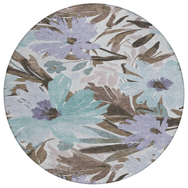 HomeRoots 5' Stylish Taupe and Lilac Floral Rug - Durable, Washable, Perfect for Indoor and Outdoor Spaces 8' Round 611000