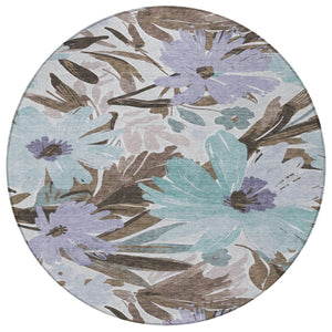 HomeRoots 5' Stylish Taupe and Lilac Floral Rug - Durable, Washable, Perfect for Indoor and Outdoor Spaces 8' Round 611000
