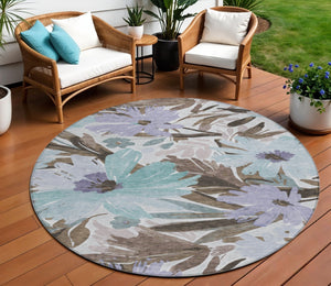 HomeRoots 5' Stylish Taupe and Lilac Floral Rug - Durable, Washable, Perfect for Indoor and Outdoor Spaces 8' Round 611000