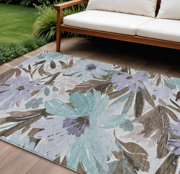 HomeRoots 5' Stylish Taupe and Lilac Floral Rug - Durable, Washable, Perfect for Indoor and Outdoor Spaces 8' X 10' 611001