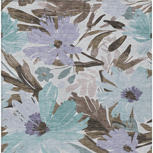 HomeRoots 5' Stylish Taupe and Lilac Floral Rug - Durable, Washable, Perfect for Indoor and Outdoor Spaces 8' X 10' 611001