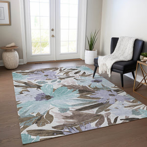 HomeRoots 5' Stylish Taupe and Lilac Floral Rug - Durable, Washable, Perfect for Indoor and Outdoor Spaces 8' X 10' 611001