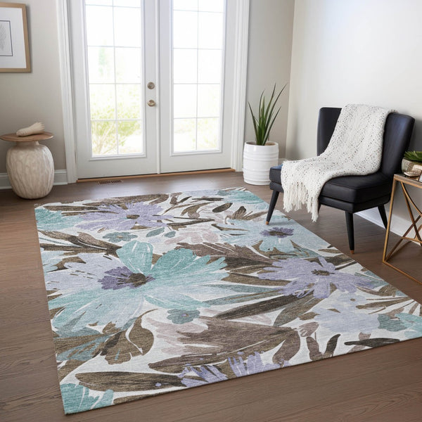 HomeRoots 5' Stylish Taupe and Lilac Floral Rug - Durable, Washable, Perfect for Indoor and Outdoor Spaces 8' X 10' 611001