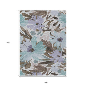 HomeRoots 9' X 12' Floral Area Rug in Taupe & Lilac – Washable, Durable, Indoor & Outdoor Use, Perfect for Families! 611002