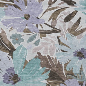 HomeRoots 9' X 12' Floral Area Rug in Taupe & Lilac – Washable, Durable, Indoor & Outdoor Use, Perfect for Families! 611002