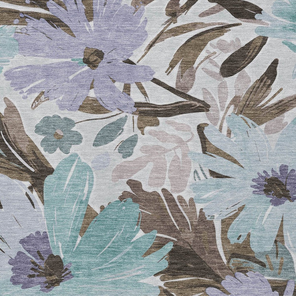 HomeRoots 9' X 12' Floral Area Rug in Taupe & Lilac – Washable, Durable, Indoor & Outdoor Use, Perfect for Families! 611002