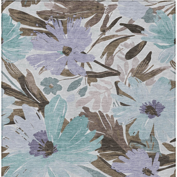 HomeRoots 5' Stylish Taupe and Lilac Floral Rug - Durable, Washable, Perfect for Indoor and Outdoor Spaces 10' X 14' 611003