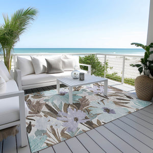 HomeRoots 5' Stylish Taupe and Lilac Floral Rug - Durable, Washable, Perfect for Indoor and Outdoor Spaces 10' X 14' 611003
