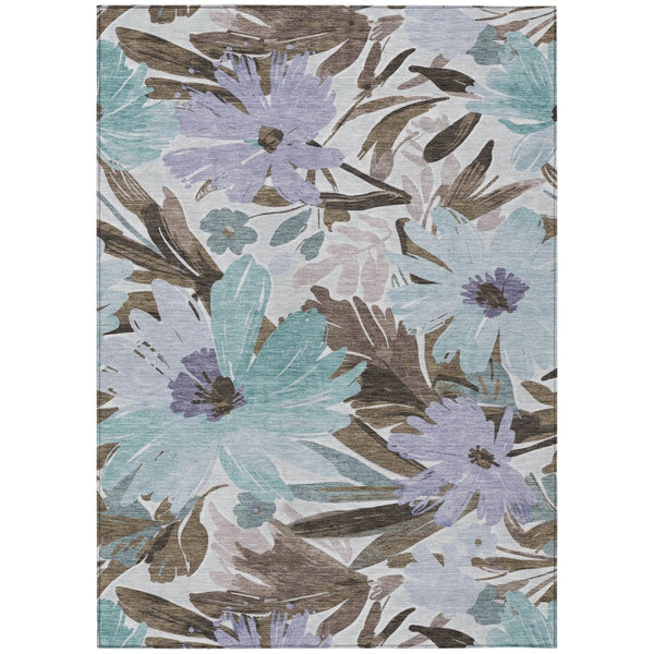 HomeRoots 5' Stylish Taupe and Lilac Floral Rug - Durable, Washable, Perfect for Indoor and Outdoor Spaces 10' X 14' 611003
