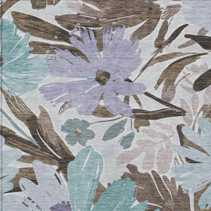 HomeRoots 5' Stylish Taupe and Lilac Floral Rug - Durable, Washable, Perfect for Indoor and Outdoor Spaces 10' X 14' 611003