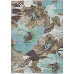HomeRoots 5' Durable Khaki and Taupe Floral Area Rug - Stylish, Washable, Perfect for Indoor and Outdoor Use 5' X 8' 611005