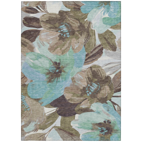 HomeRoots 5' Durable Khaki and Taupe Floral Area Rug - Stylish, Washable, Perfect for Indoor and Outdoor Use 5' X 8' 611005