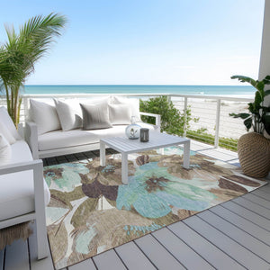 HomeRoots 5' Durable Khaki and Taupe Floral Area Rug - Stylish, Washable, Perfect for Indoor and Outdoor Use 5' X 8' 611005