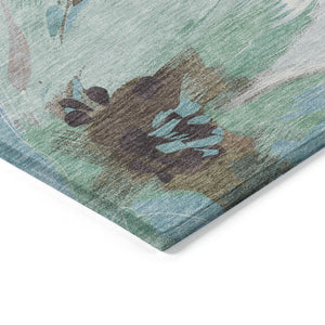 HomeRoots 5' Durable Khaki and Taupe Floral Area Rug - Stylish, Washable, Perfect for Indoor and Outdoor Use 8' Round 611006