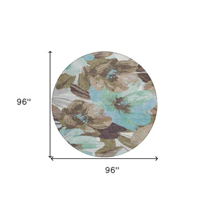 HomeRoots 5' Durable Khaki and Taupe Floral Area Rug - Stylish, Washable, Perfect for Indoor and Outdoor Use 8' Round 611006