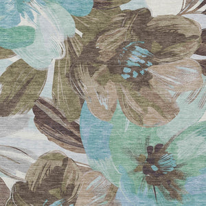 HomeRoots 5' Durable Khaki and Taupe Floral Area Rug - Stylish, Washable, Perfect for Indoor and Outdoor Use 8' X 10' 611007