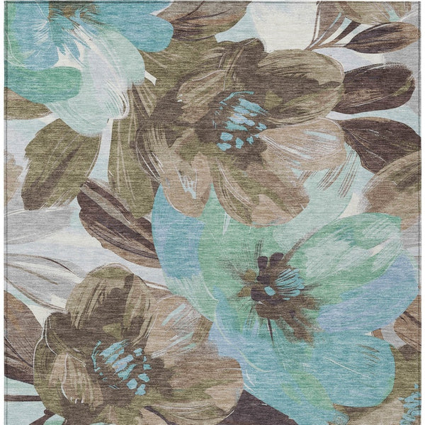 HomeRoots 5' Durable Khaki and Taupe Floral Area Rug - Stylish, Washable, Perfect for Indoor and Outdoor Use 9' X 12' 611008