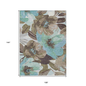 HomeRoots 5' Durable Khaki and Taupe Floral Area Rug - Stylish, Washable, Perfect for Indoor and Outdoor Use 9' X 12' 611008