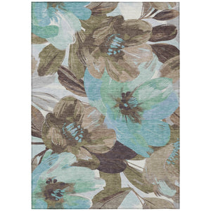 HomeRoots 5' Durable Khaki and Taupe Floral Area Rug - Stylish, Washable, Perfect for Indoor and Outdoor Use 9' X 12' 611008