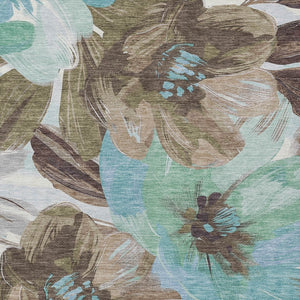 HomeRoots 5' Durable Khaki and Taupe Floral Area Rug - Stylish, Washable, Perfect for Indoor and Outdoor Use 9' X 12' 611008
