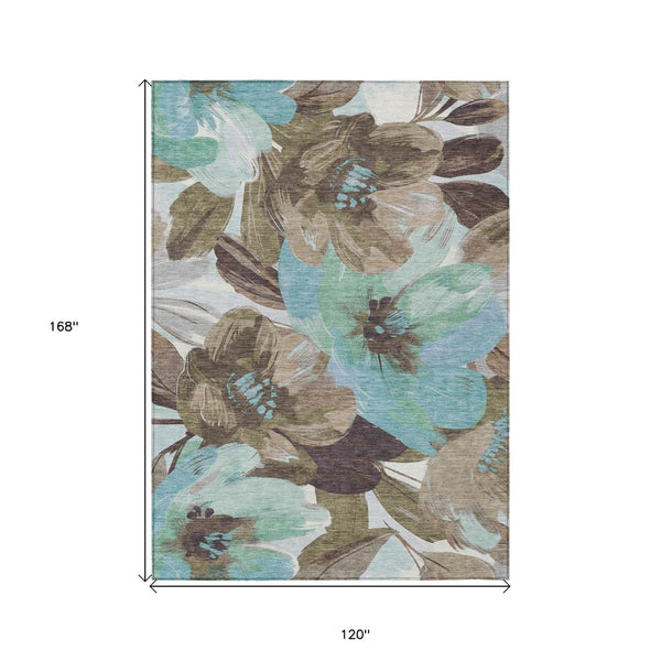 HomeRoots 5' Durable Khaki and Taupe Floral Area Rug - Stylish, Washable, Perfect for Indoor and Outdoor Use 10' X 14' 611009