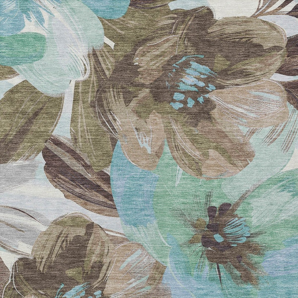 HomeRoots 5' Durable Khaki and Taupe Floral Area Rug - Stylish, Washable, Perfect for Indoor and Outdoor Use 10' X 14' 611009
